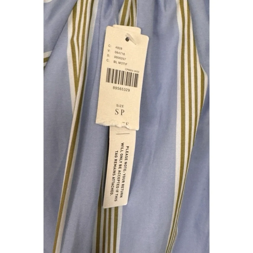 NEW Maeve Short Sleeve Crossover V-Neck Midi Dress Striped Petite Small Blue - Picture 8 of 12